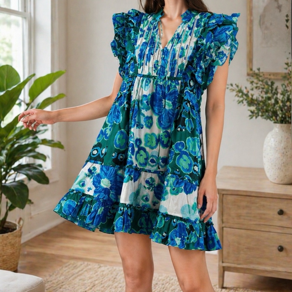 Alivia Tara Dress Sleeveless Ruffle Floral Mini Dress